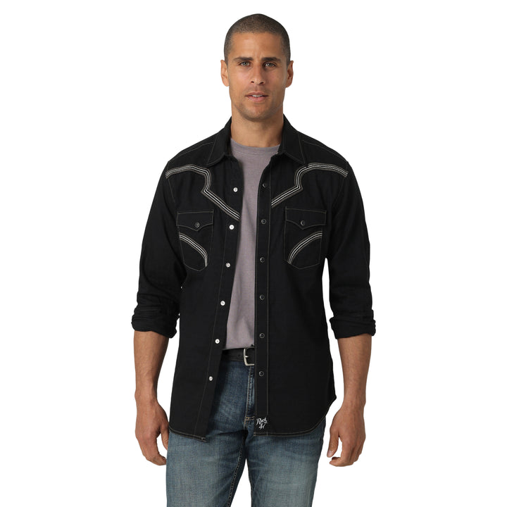 Rock 47 by Wrangler Men's Long Sleeve Shirt Black / White Stitching