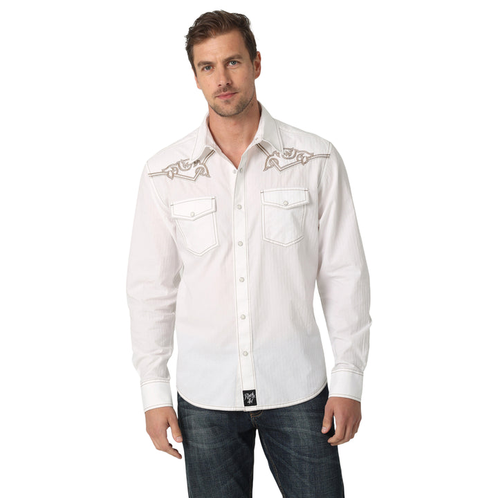 Rock 47 by Wrangler Men's Long Sleeve Shirt White / Cream Stitching