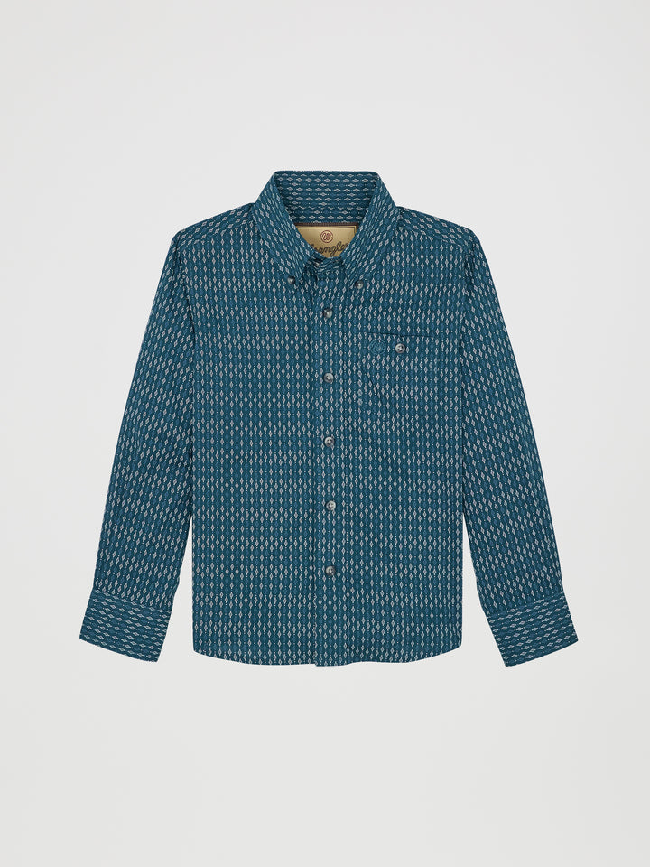 Wrangler Boy's Classic Long Sleeve Shirt Diamond Print - Blue