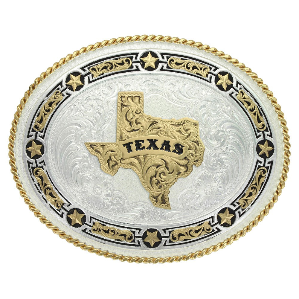 Montana Silversmiths Star Links Western Belt Buckle with State of Texas