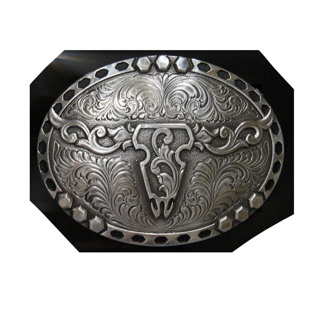 Nocona Silver Oval Floral Skull Buckle