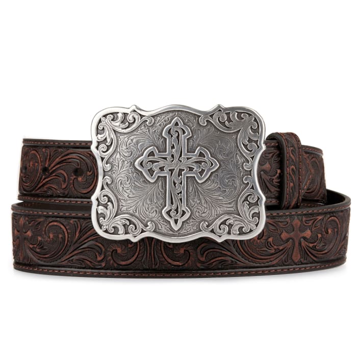 Nocona Youth Girl Belt Embossed Cross Brown