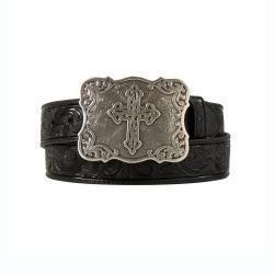 Nocona Women's Embossed Cross Buckle Black Leather Belt