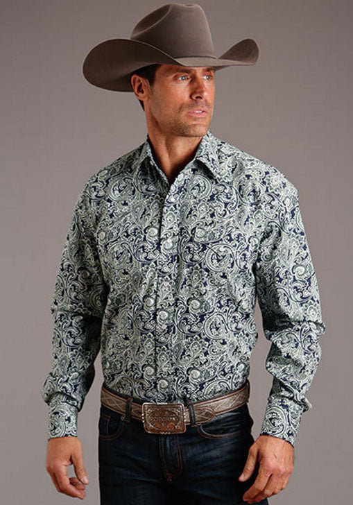 Men's Stetson Snap 2 Pocket Diamond Geo Print Long Sleeve Shirt-Diamond Geo Print