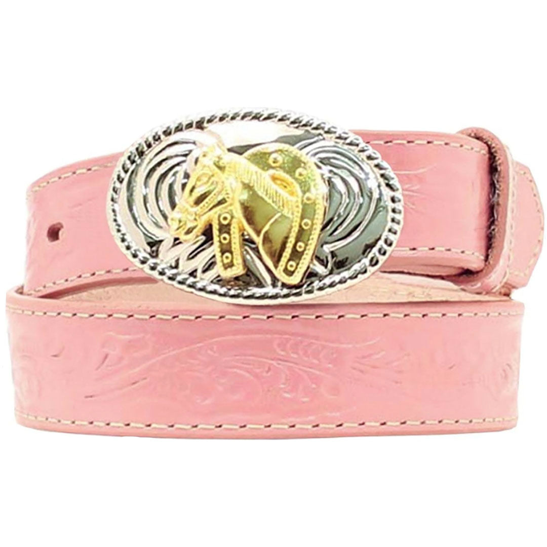 Nocona Kid's Western Floral Leather Belt-Pink