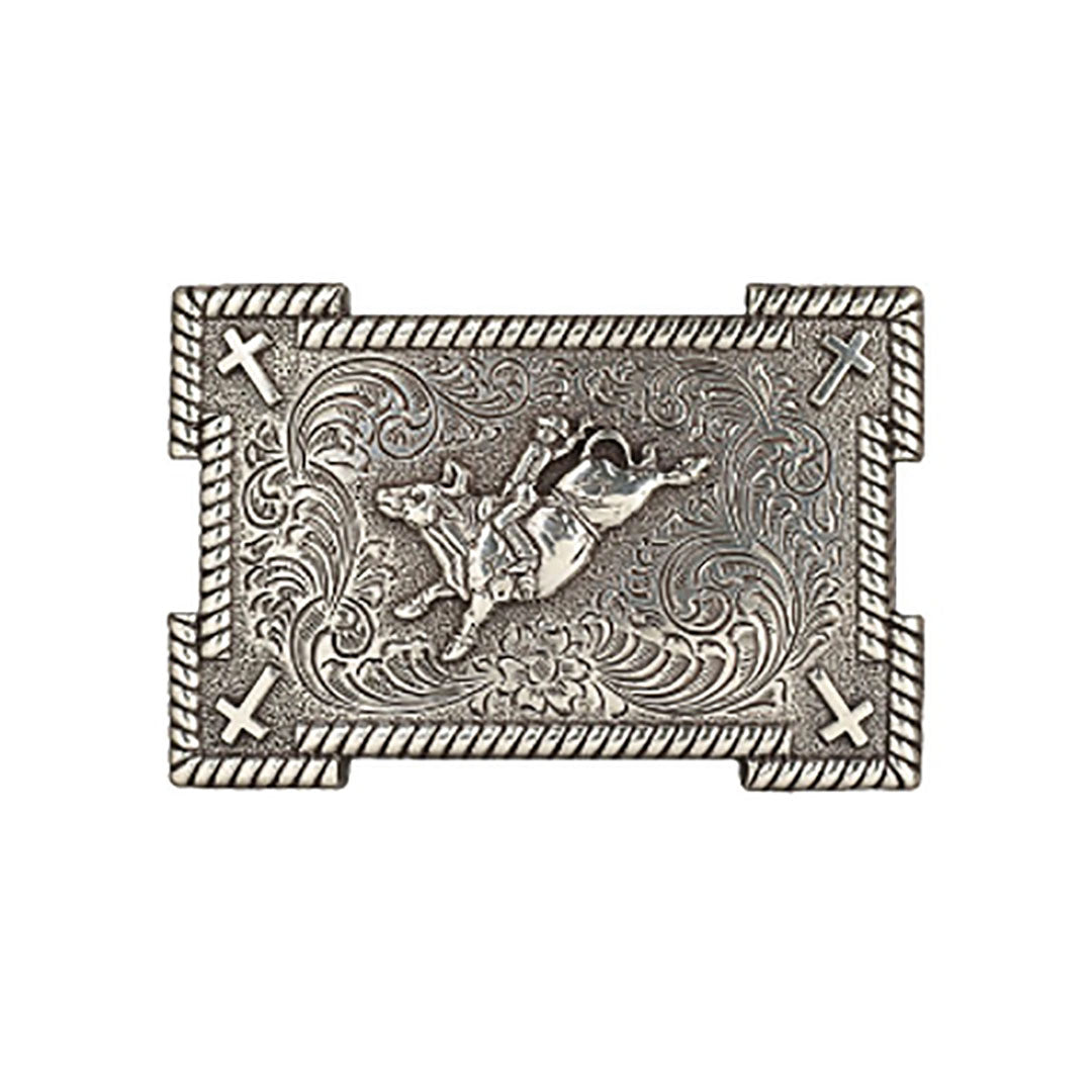 Nocona Youth Rectangle Bull Rider Cross Belt Buckle
