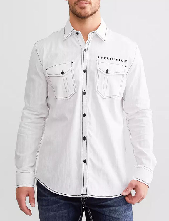 affliction dress shirts XXX-Large White Vertibrate Stretch Shirt