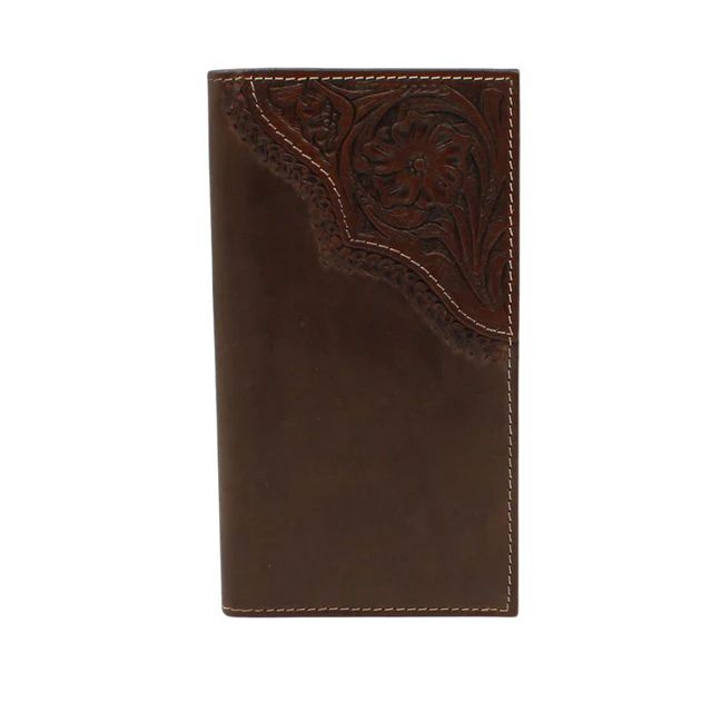 Nocona Mens Rodeo Wallet Floral Tooled Edge Brown