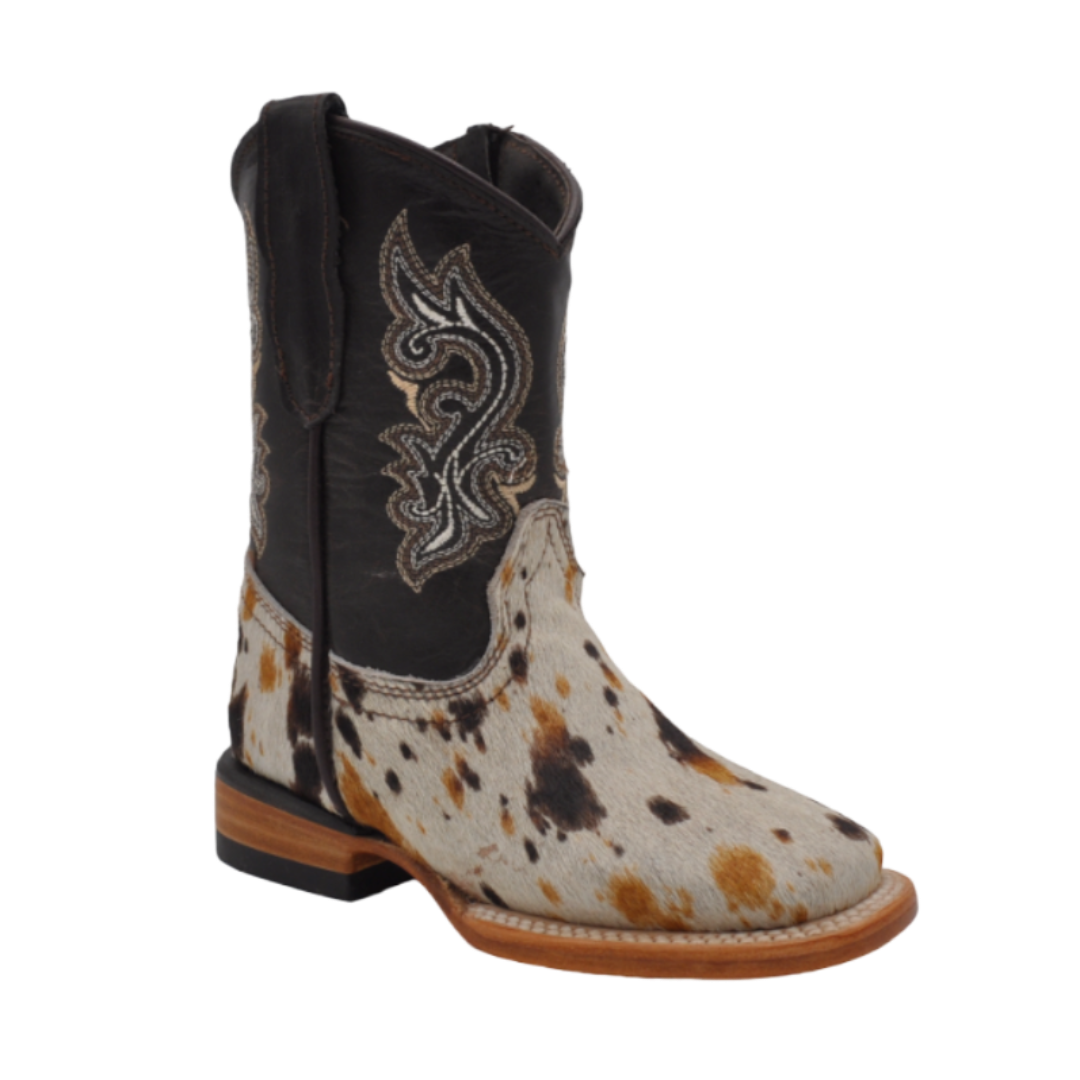 Gavel Kid's Cow Hair White and Black Boot