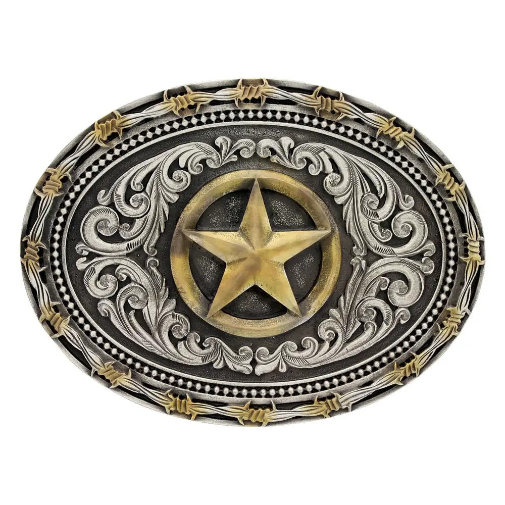 Montana Silversmiths Two tone Rope & Barbed Wire Classic Impressions Lone Star Attitude Buckle
