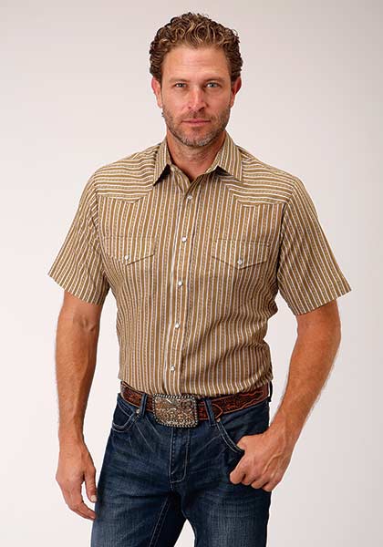 Roper Men's Vintage Stripe Short Sleeve Snap Shirt Brown – Gavel