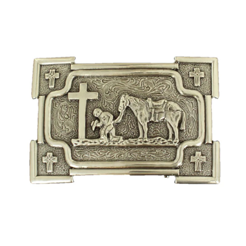 Nocona Silver Cowboy Prayer Belt Buckle