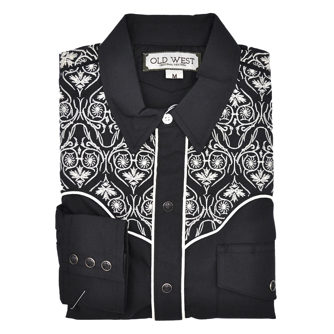 Men's White Embroidered Black Shirt 2XL Men's White Embroidered Black Shirt 2XL