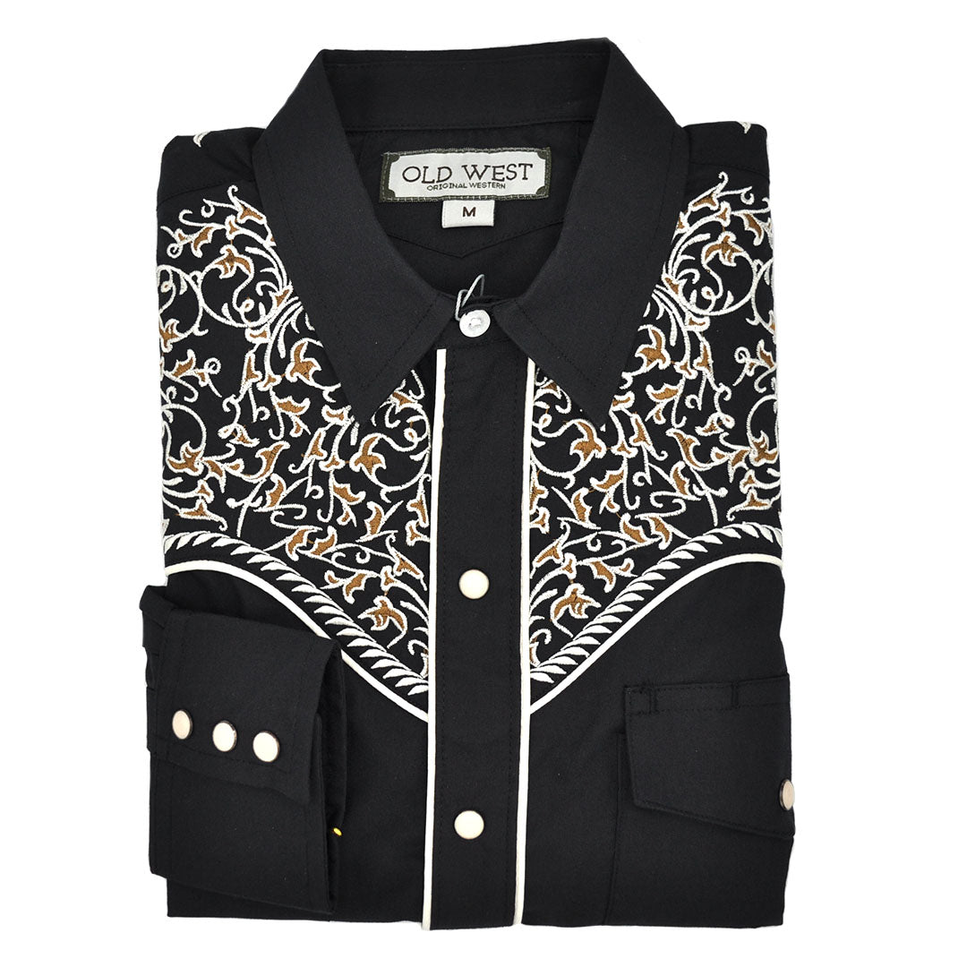 Men's Emilio 421 Vintage Embroidered Black Shirt Gavel Western Wear Men's Emilio 421 Vintage Embroidered Black Shirt Gavel Western Wear