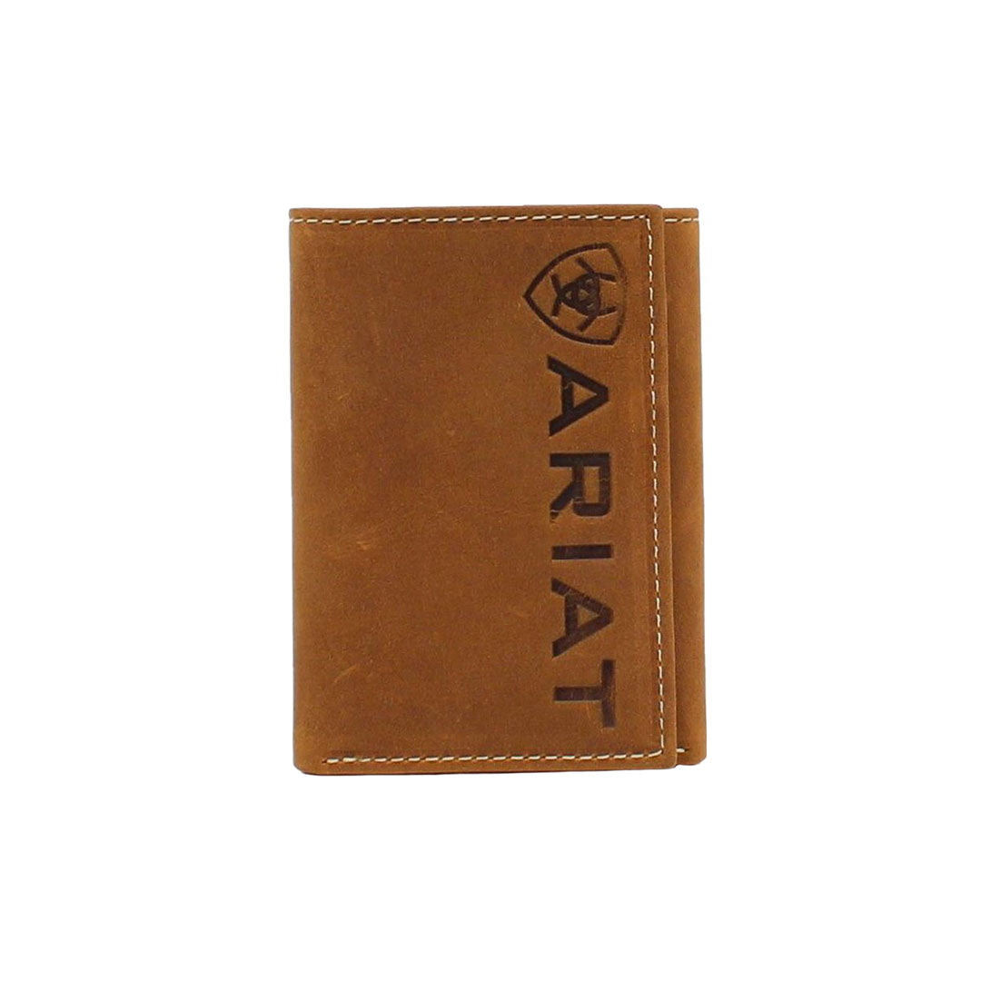 Ariat Debossed Logo Medium Brown Trifold Wallet