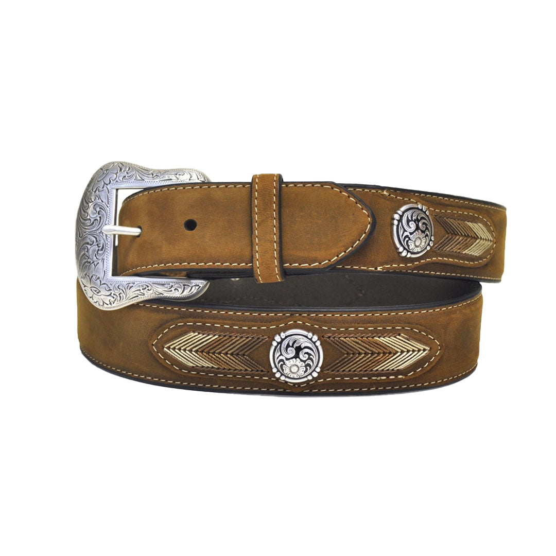 NOCONA Men's 36 Embroidered Texan Cowboy Stud Brown Top Grain Leather selling Belt NWT