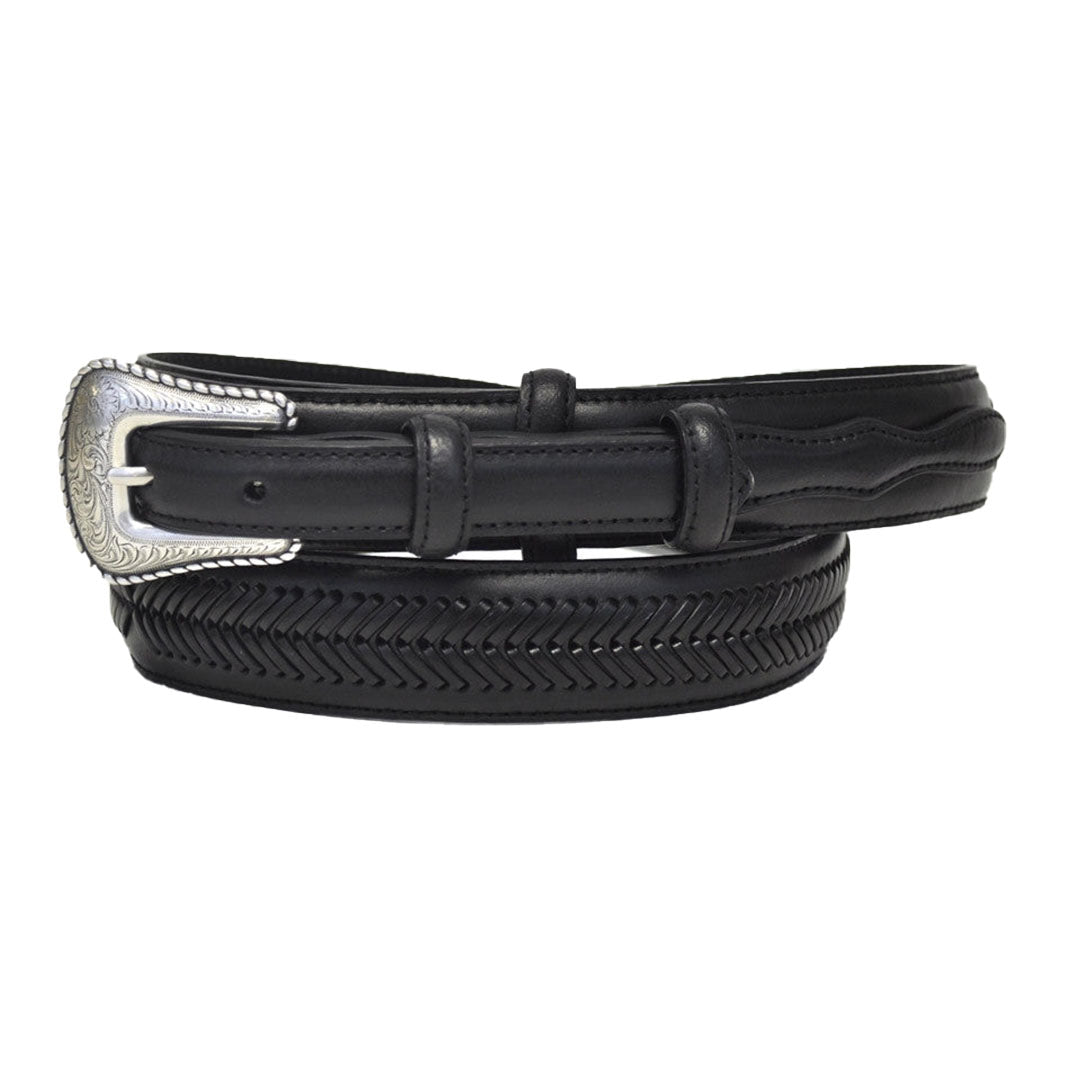Nocona Men's Western Ranger Arrow Lacing Leather Belt-Black