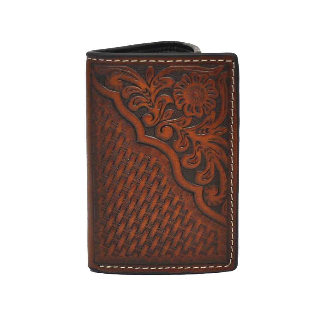 Nocona Pro Series Tooled Leather Tan Trifold Wallet