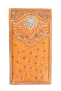 Nocona Rodeo Genuine Leather Western Men's Wallet w/Cross Concho-Tan N5464008