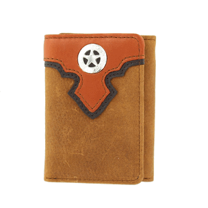Nocona Tri-Fold Genuine Leather Western Men's Wallet w/ Star Concho-N54820216
