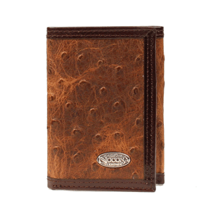 Nocona Tri-Fold Genuine Leather Western Men's Wallet Ostrich Print-Brown N5487802