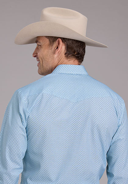 Roper Men's Long Sleeve Blue Mini Cross Print Snap Shirt