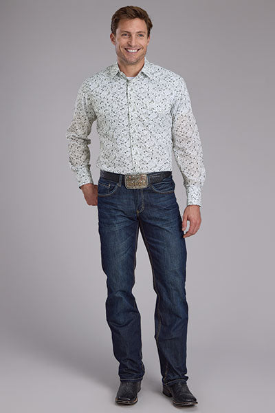 Roper Men's Long Sleeve White & Black Paisley Snap Shirt