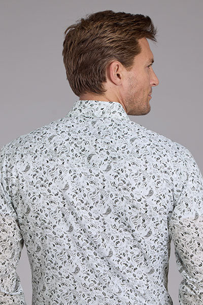 Roper Men's Long Sleeve White & Black Paisley Snap Shirt