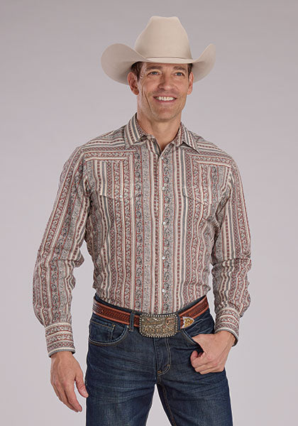 Roper Men's Long Sleeve Wallpaper Print Snap Shirt