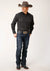 Men's long sleeve snap black charcoal grey stripe western shirt