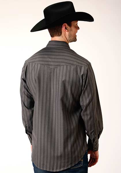 Roper Men's Yarn Dyed Long Sleeve Snap Charcoal Dobby Stripe Shirt