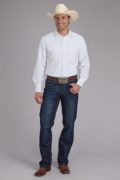 Roper Men's Long Sleeve White Solid Tone Snap Shirt