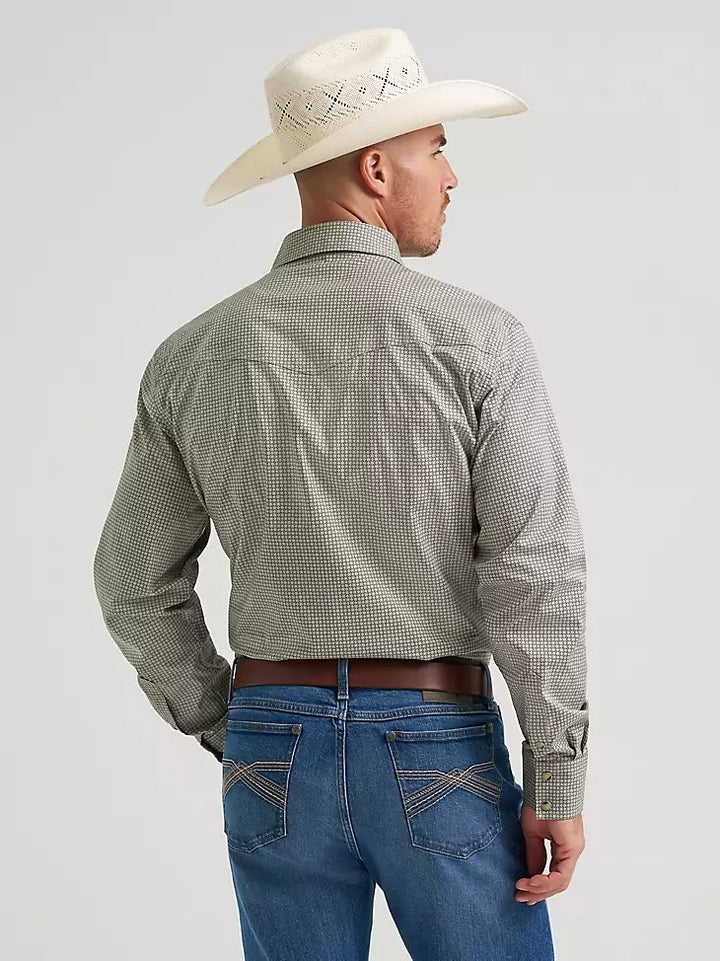Wrangler Men's 20X Competition Long Sleeve Two Pocket Western Snap Shirt - Olive Minis