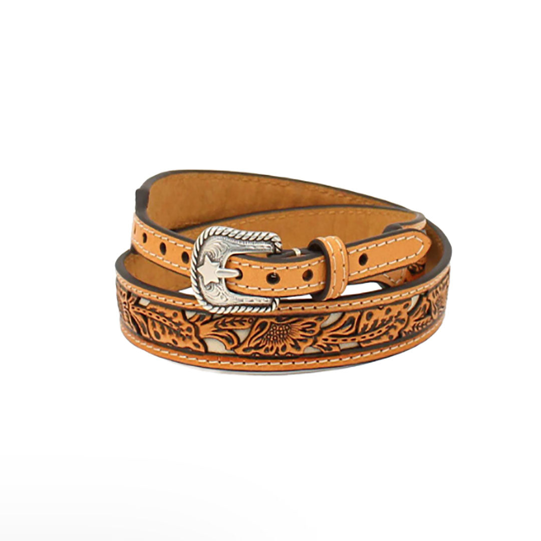 M&F Floral Tooled Underlying White/Natural Hatband