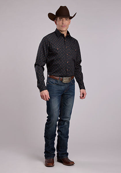 Roper Men's Long Sleeve Performance Print Snap Shirt - Aztec Foulard Print