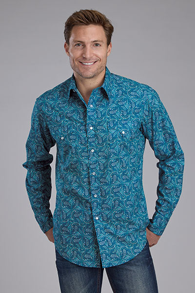 Roper Men's Long Sleeve Blue Paisley Snap Shirt