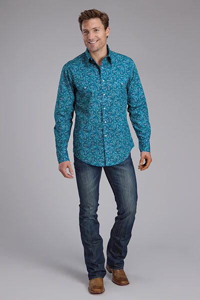 Roper Men's Long Sleeve Blue Paisley Snap Shirt