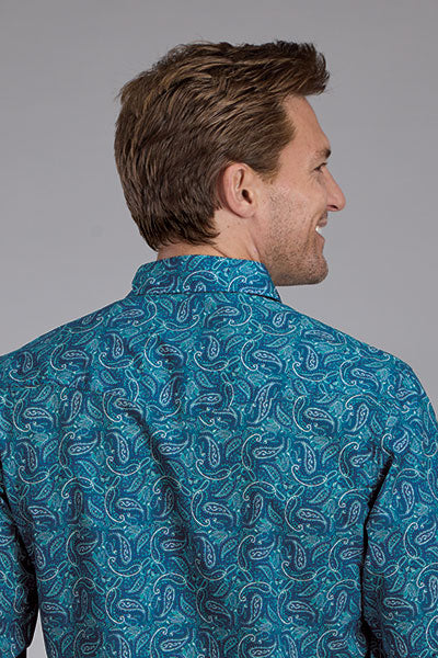 Roper Men's Long Sleeve Blue Paisley Snap Shirt