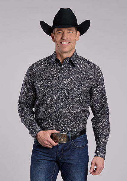 Roper Men's Archive Paisley Long Sleeve Shirt - Black