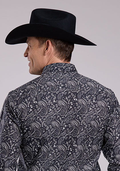 Roper Men's Archive Paisley Long Sleeve Shirt - Black