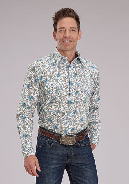 Roper Men's Long Sleeve Vintage Paisley Performance Snap Shirt