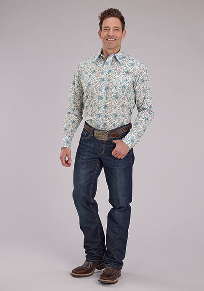 Roper Men's Long Sleeve Vintage Paisley Performance Snap Shirt