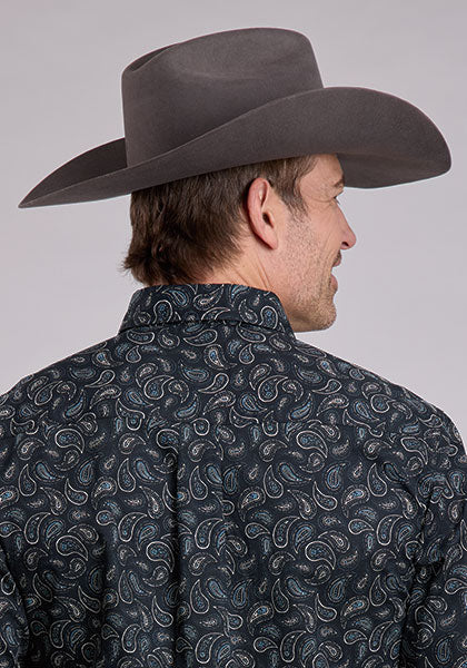 Roper Men's Long Sleeve Performance Allover Print Paisley Stamps - Black