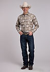 Roper Men's Long Sleeve Aztec Print Snap Shirt -Brown