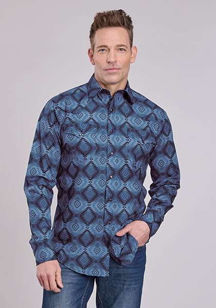 Roper Men's Long Sleeve Horizontal Aztec Serape - Blue