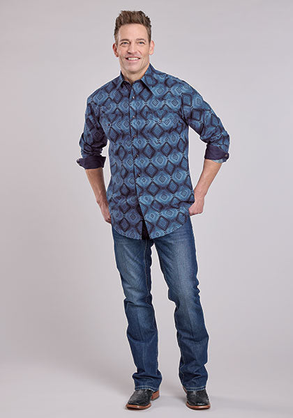 Roper Men's Long Sleeve Horizontal Aztec Serape - Blue
