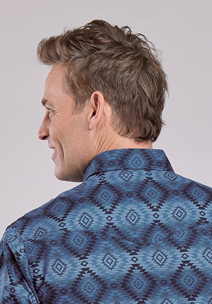 Roper Men's Long Sleeve Horizontal Aztec Serape - Blue