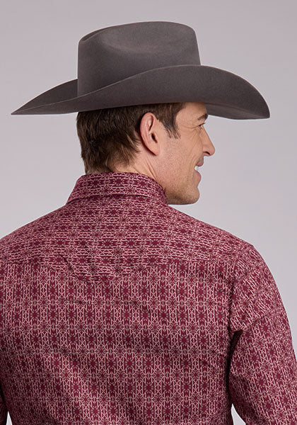 Roper Men's Long Sleeve Linear Aztec Vertical Performance Snap Shirt - Red Stripe