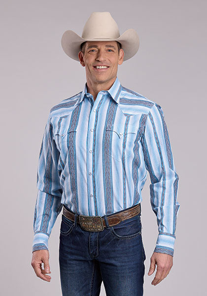 Roper Men's Vertical Stripe Snap Long Sleeve Shirt - Blue