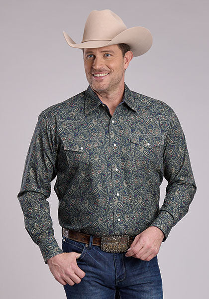 Roper Men's Long Sleeve Forest Paisley Snap Shirt